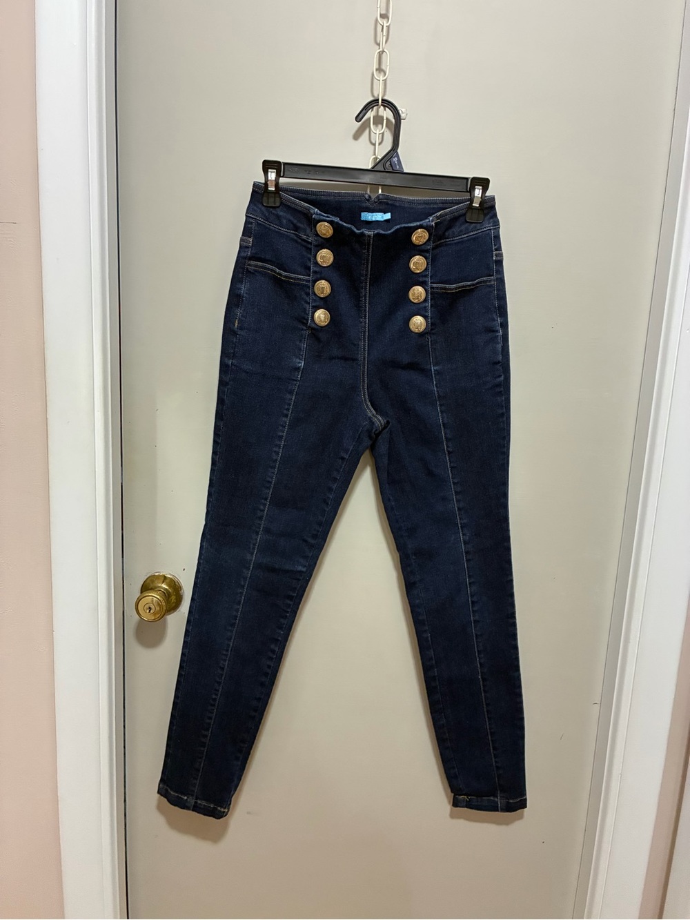 J. McLaughlin Navy High-Waist Sailor Skinny Jeans with Gold Buttons